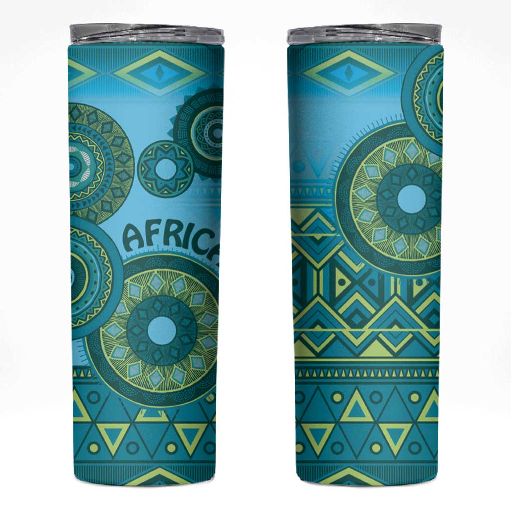 Afro Tribal Traditional Pattern Skinny Tumbler Blue Motif LT9
