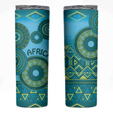Afro Tribal Traditional Pattern Skinny Tumbler Blue Motif LT9