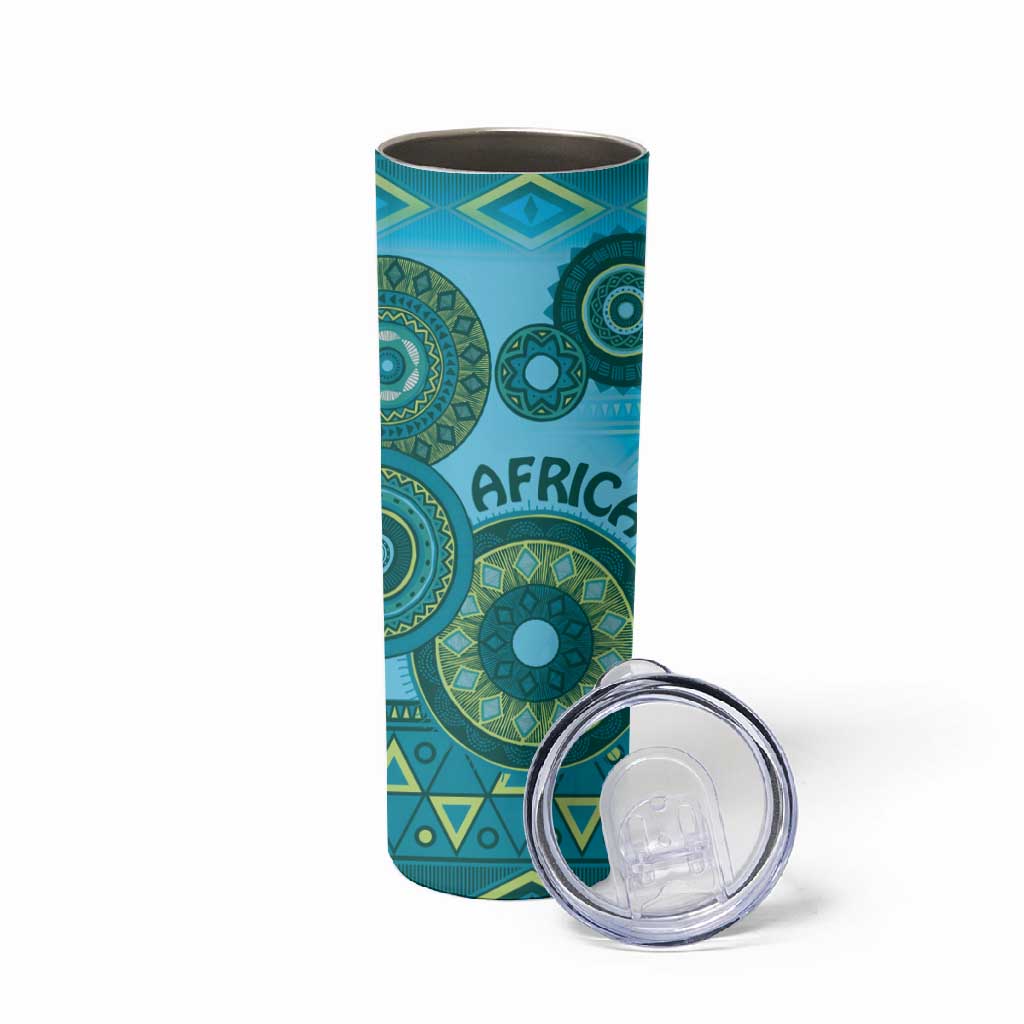 Afro Tribal Traditional Pattern Skinny Tumbler Blue Motif LT9