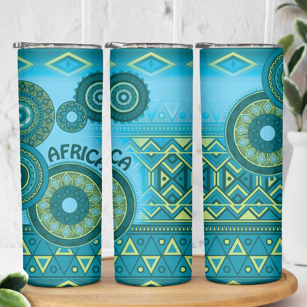 Afro Tribal Traditional Pattern Skinny Tumbler Blue Motif LT9