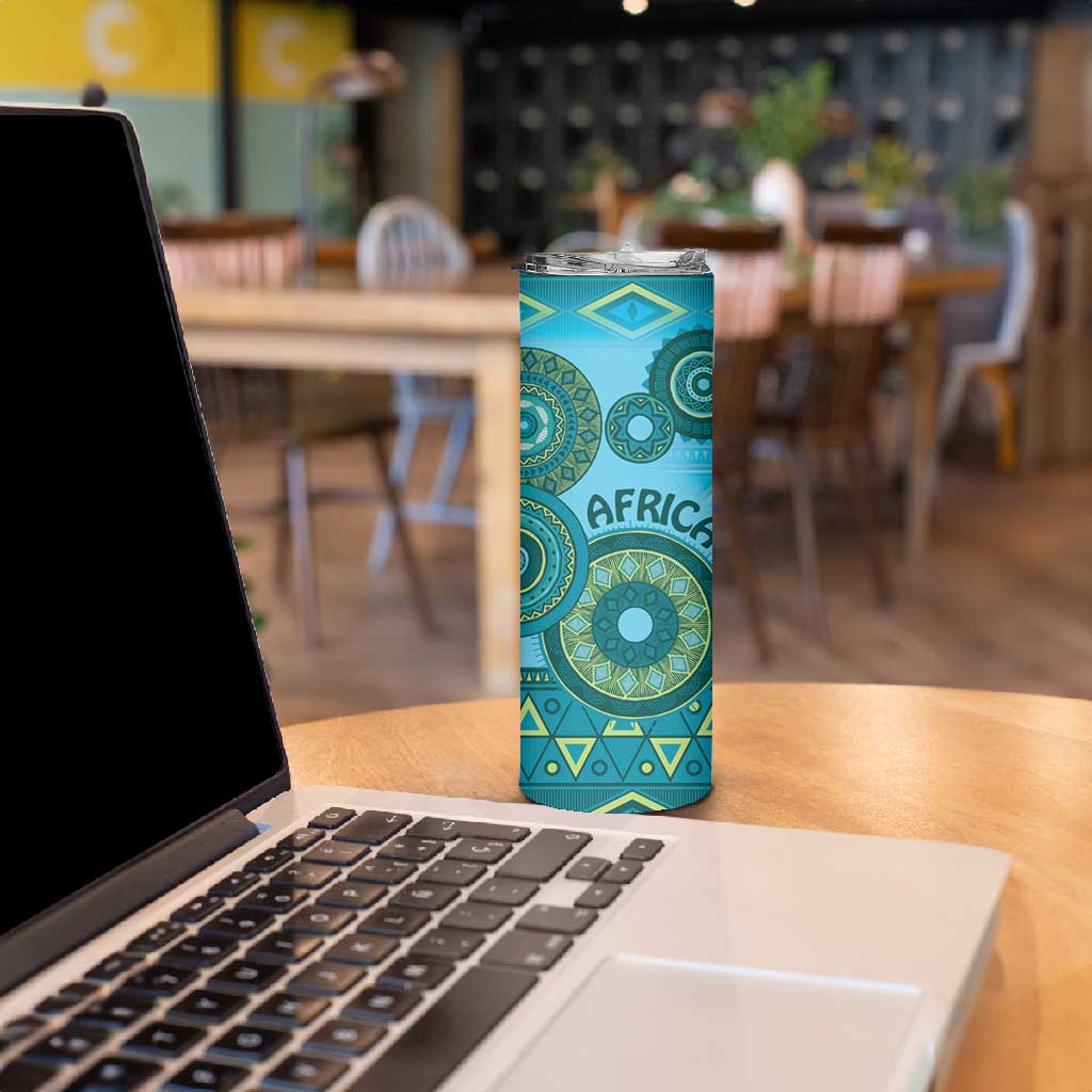 Afro Tribal Traditional Pattern Skinny Tumbler Blue Motif LT9