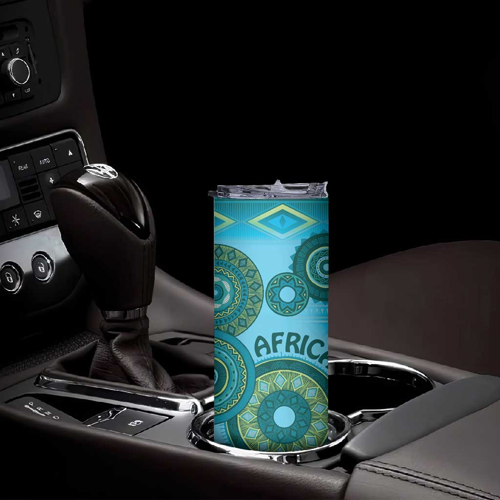 Afro Tribal Traditional Pattern Skinny Tumbler Blue Motif LT9