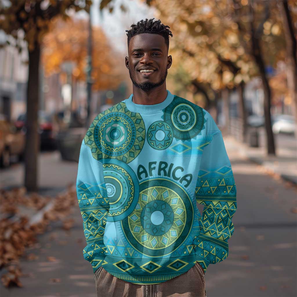 Afro Tribal Traditional Pattern Sweatshirt Blue Motif LT9