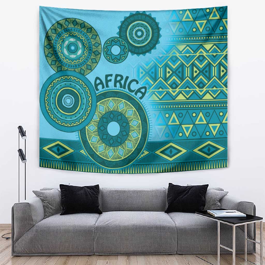Afro Tribal Traditional Pattern Tapestry Blue Motif LT9