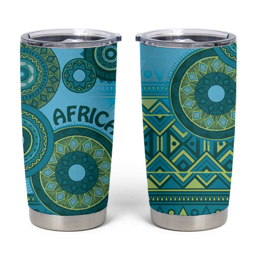 Afro Tribal Traditional Pattern Tumbler Cup Blue Motif LT9