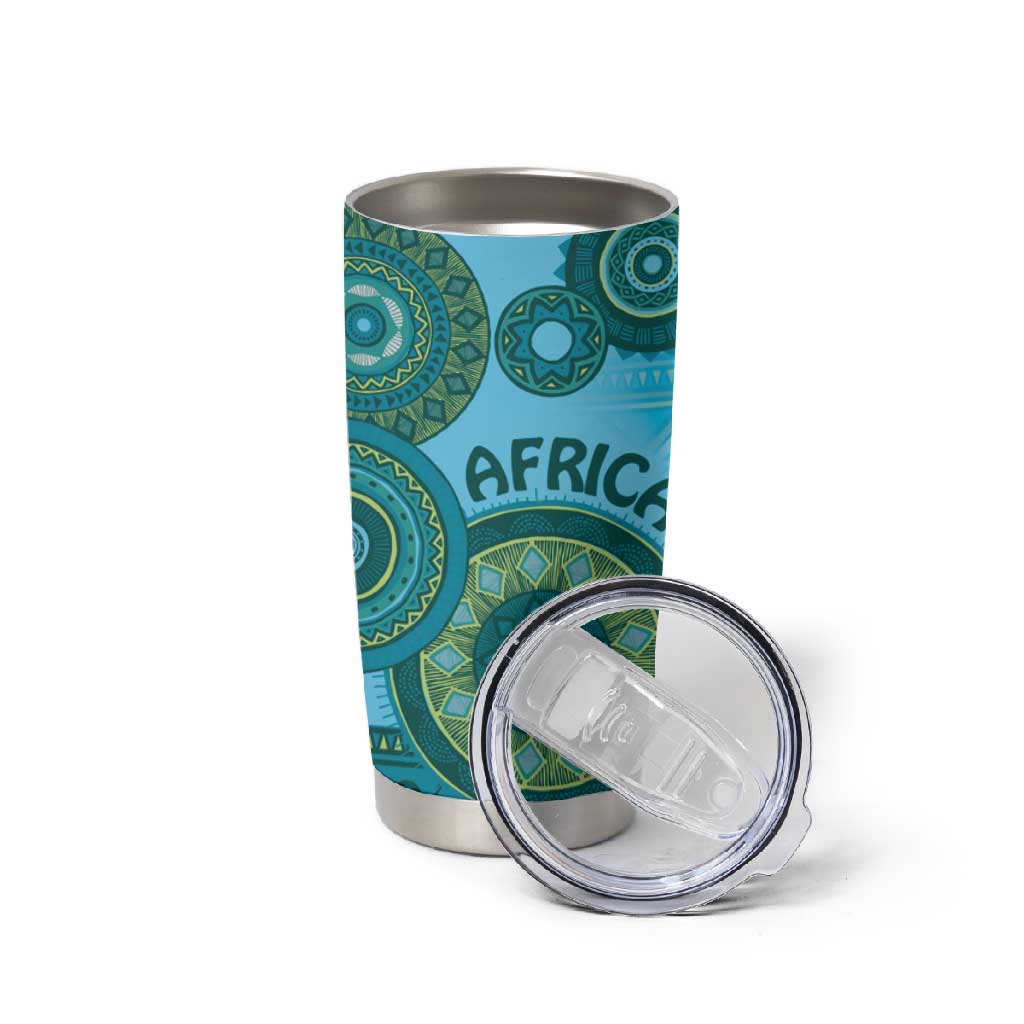Afro Tribal Traditional Pattern Tumbler Cup Blue Motif LT9