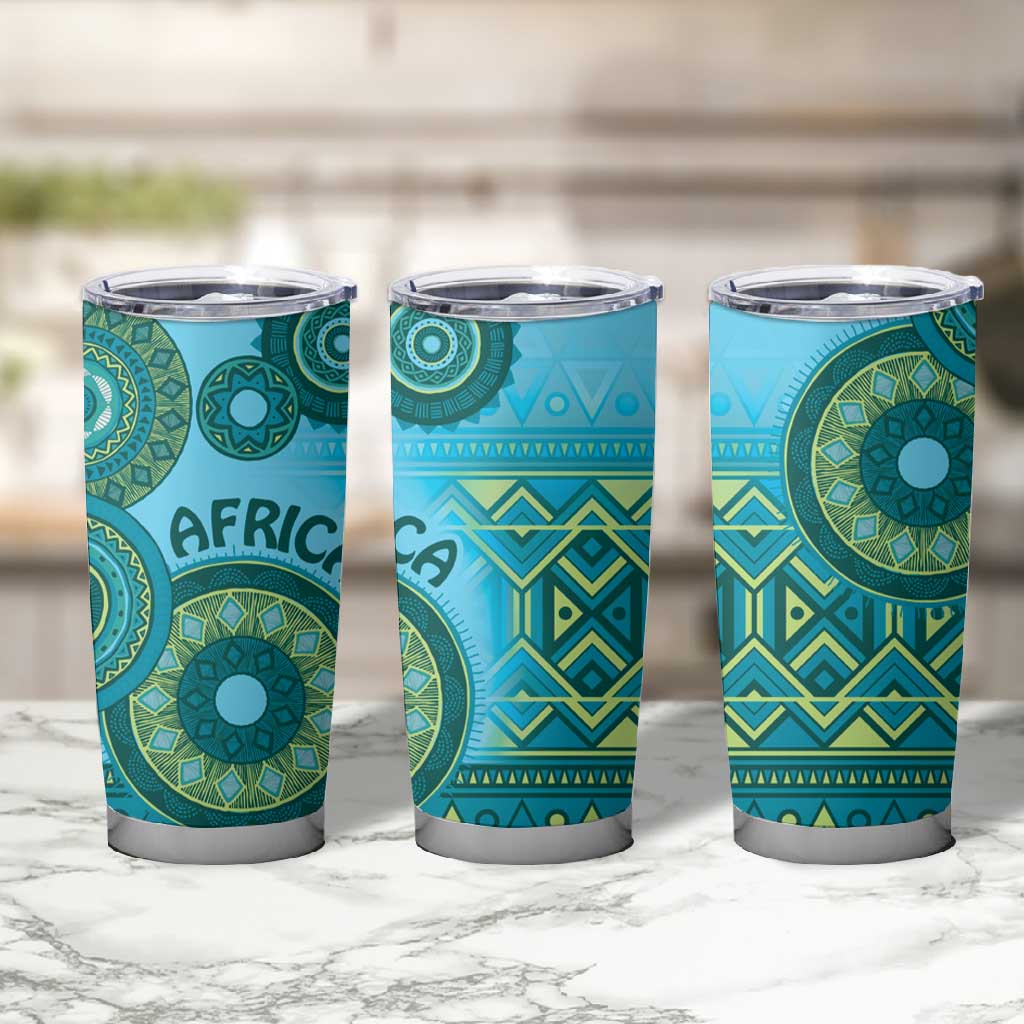 Afro Tribal Traditional Pattern Tumbler Cup Blue Motif LT9