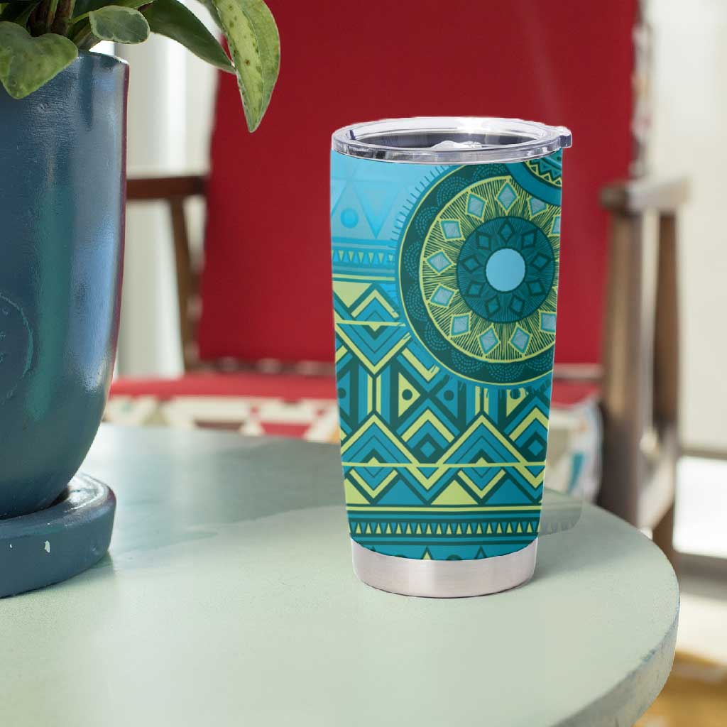 Afro Tribal Traditional Pattern Tumbler Cup Blue Motif LT9