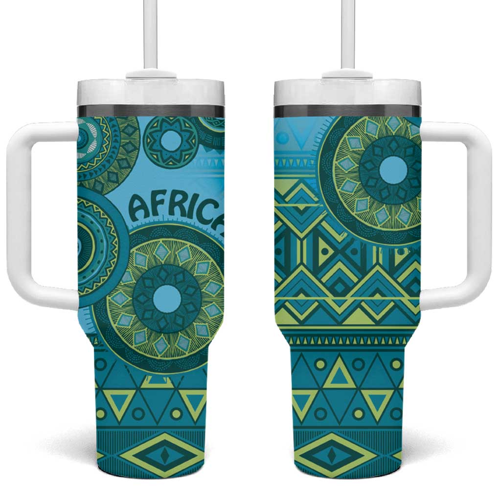 Afro Tribal Traditional Pattern Tumbler With Handle Blue Motif LT9
