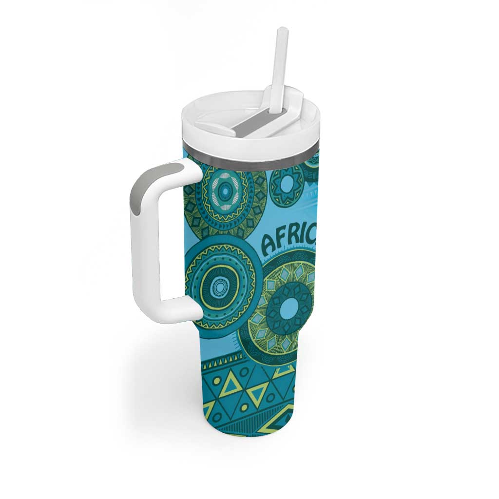 Afro Tribal Traditional Pattern Tumbler With Handle Blue Motif LT9