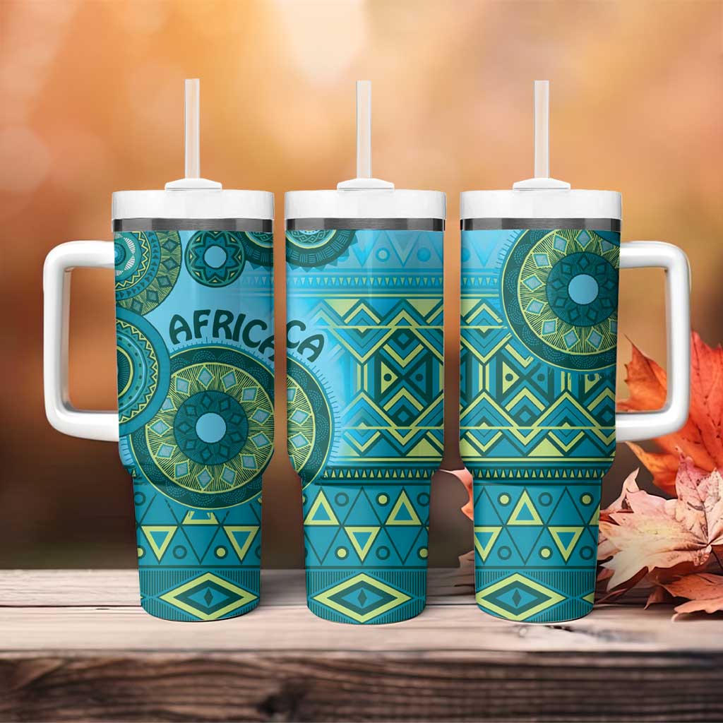 Afro Tribal Traditional Pattern Tumbler With Handle Blue Motif LT9