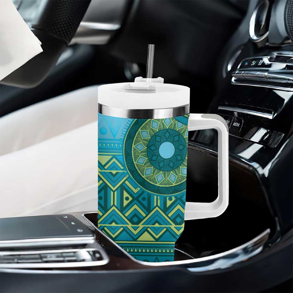 Afro Tribal Traditional Pattern Tumbler With Handle Blue Motif LT9
