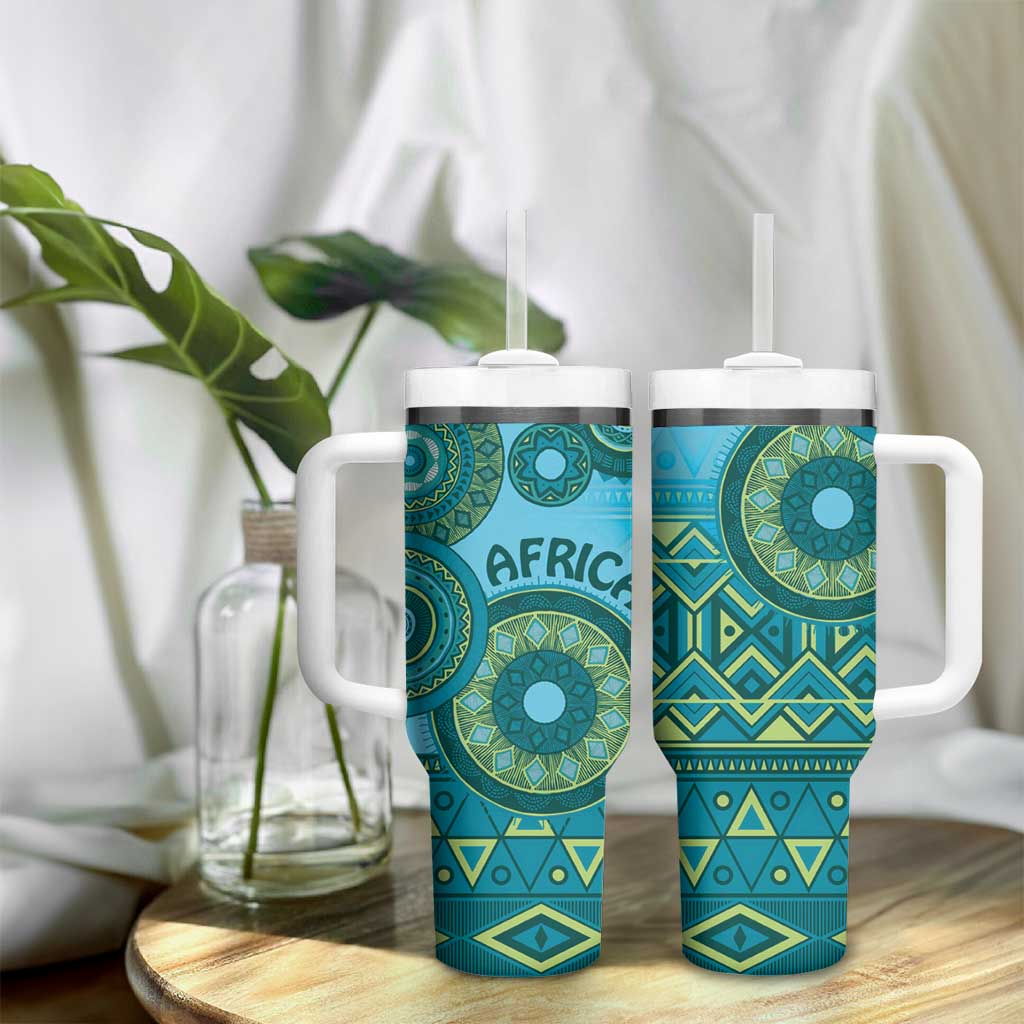 Afro Tribal Traditional Pattern Tumbler With Handle Blue Motif LT9