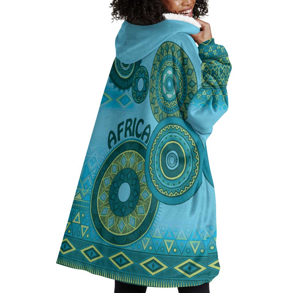 Afro Tribal Traditional Pattern Wearable Blanket Hoodie Blue Motif LT9