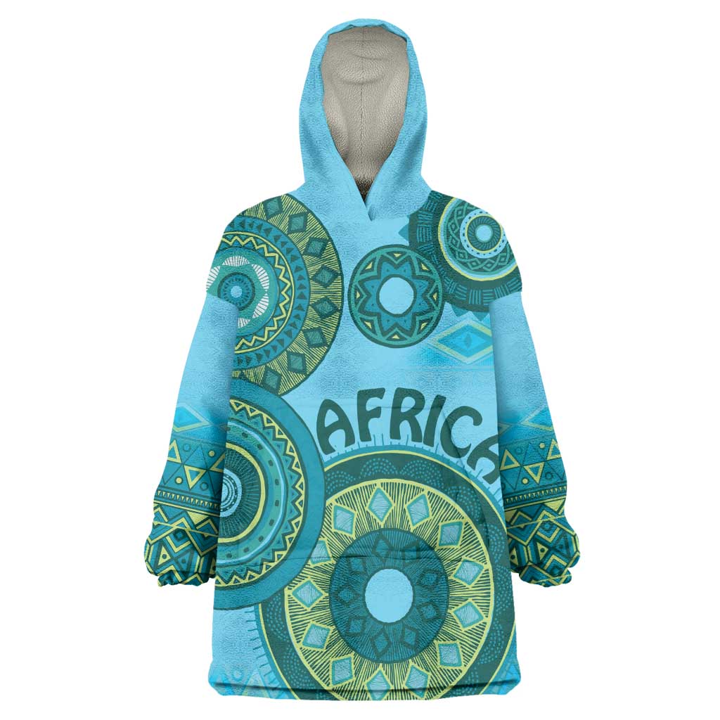 Afro Tribal Traditional Pattern Wearable Blanket Hoodie Blue Motif LT9