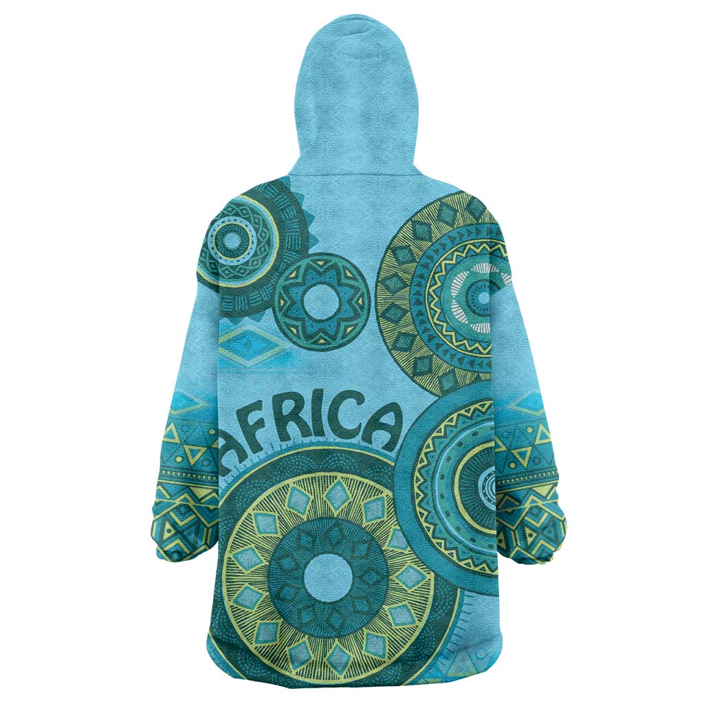 Afro Tribal Traditional Pattern Wearable Blanket Hoodie Blue Motif LT9
