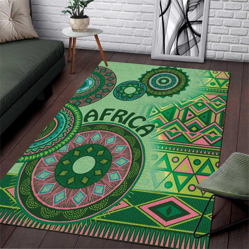 Afro Tribal Traditional Pattern Area Rug Green Motif LT9