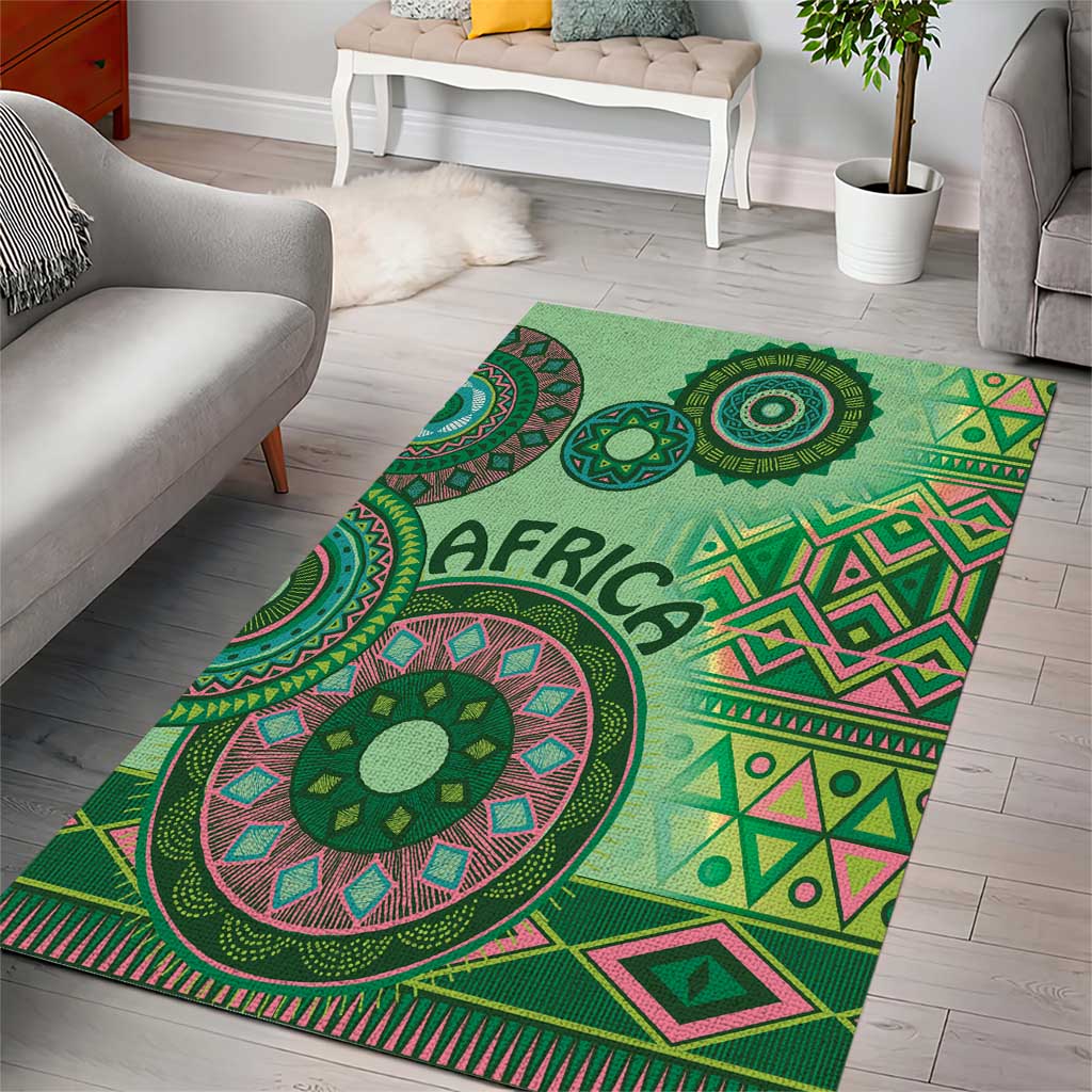 Afro Tribal Traditional Pattern Area Rug Green Motif LT9