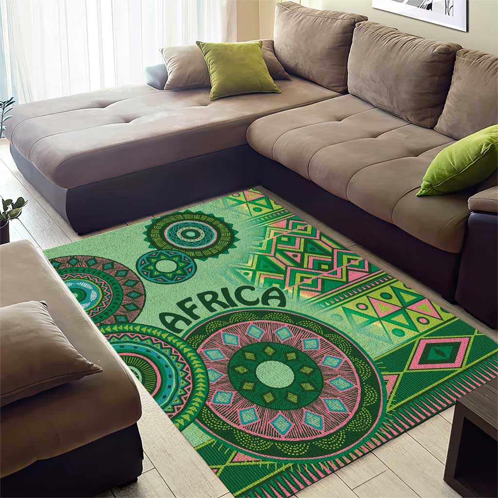 Afro Tribal Traditional Pattern Area Rug Green Motif LT9