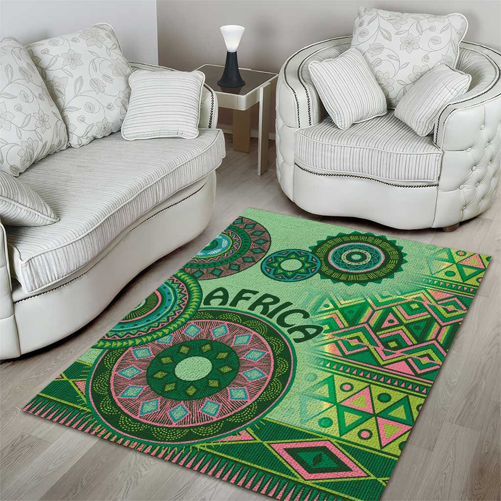 Afro Tribal Traditional Pattern Area Rug Green Motif LT9
