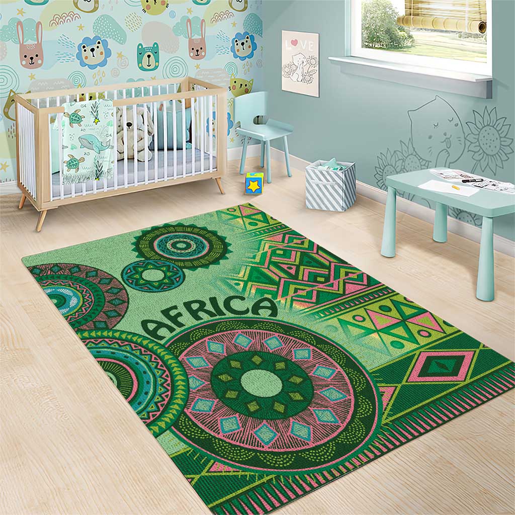 Afro Tribal Traditional Pattern Area Rug Green Motif LT9
