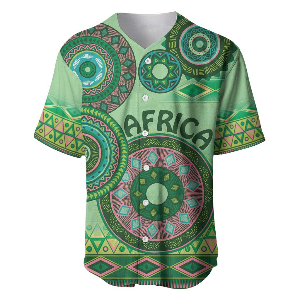 Afro Tribal Traditional Pattern Baseball Jersey Green Motif LT9