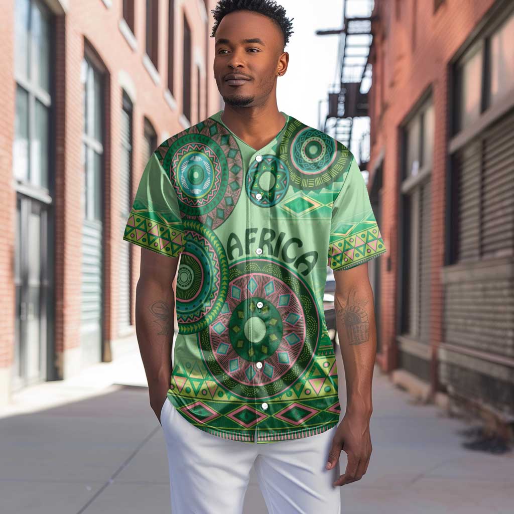 Afro Tribal Traditional Pattern Baseball Jersey Green Motif LT9