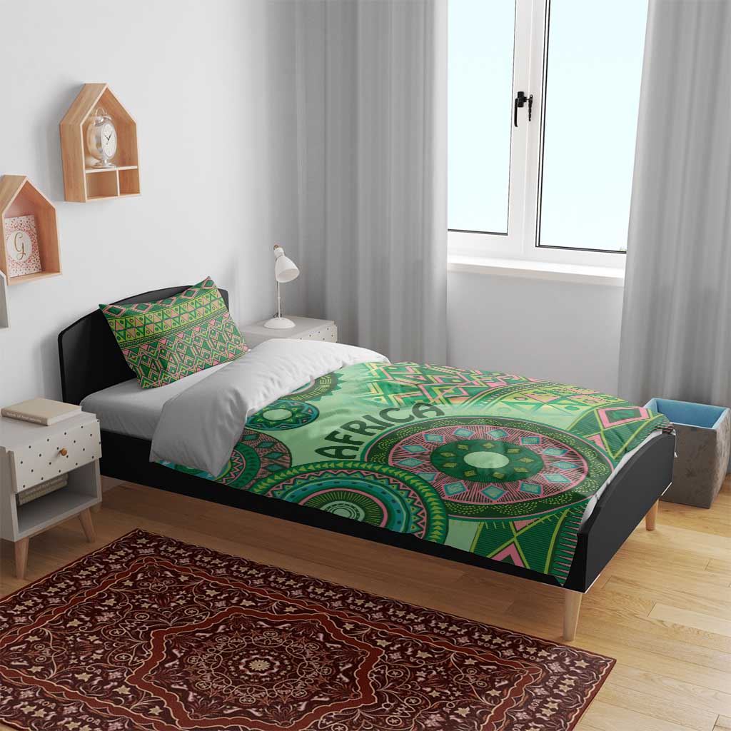 Afro Tribal Traditional Pattern Bedding Set Green Motif LT9