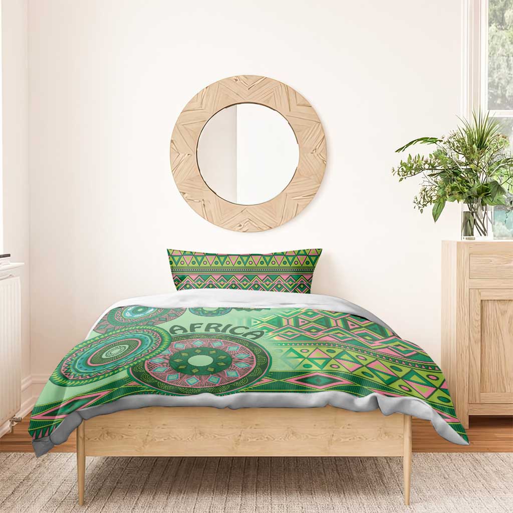 Afro Tribal Traditional Pattern Bedding Set Green Motif LT9