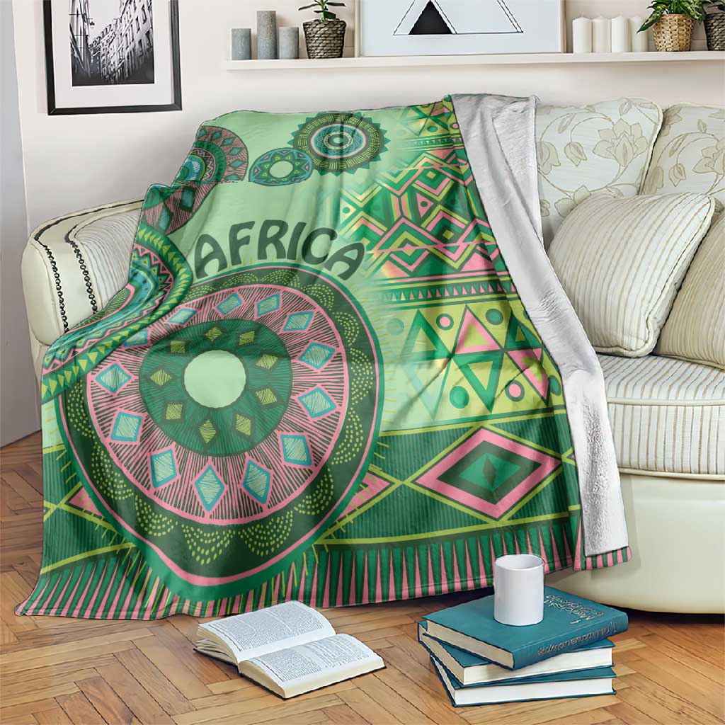 Afro Tribal Traditional Pattern Blanket Green Motif LT9
