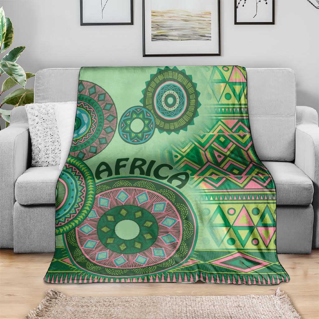 Afro Tribal Traditional Pattern Blanket Green Motif LT9