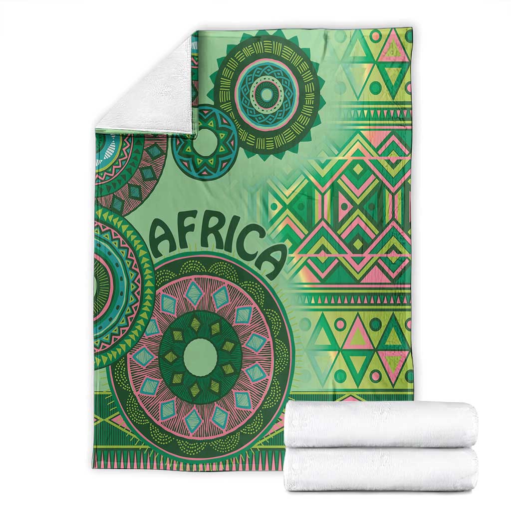 Afro Tribal Traditional Pattern Blanket Green Motif LT9