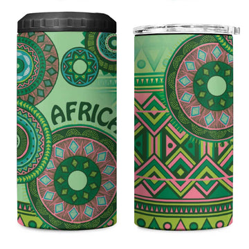 Afro Tribal Traditional Pattern 4 in 1 Can Cooler Tumbler Green Motif LT9