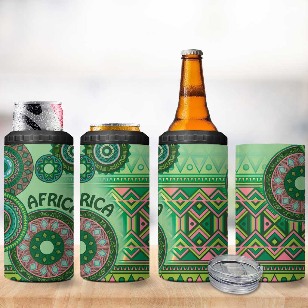Afro Tribal Traditional Pattern 4 in 1 Can Cooler Tumbler Green Motif LT9