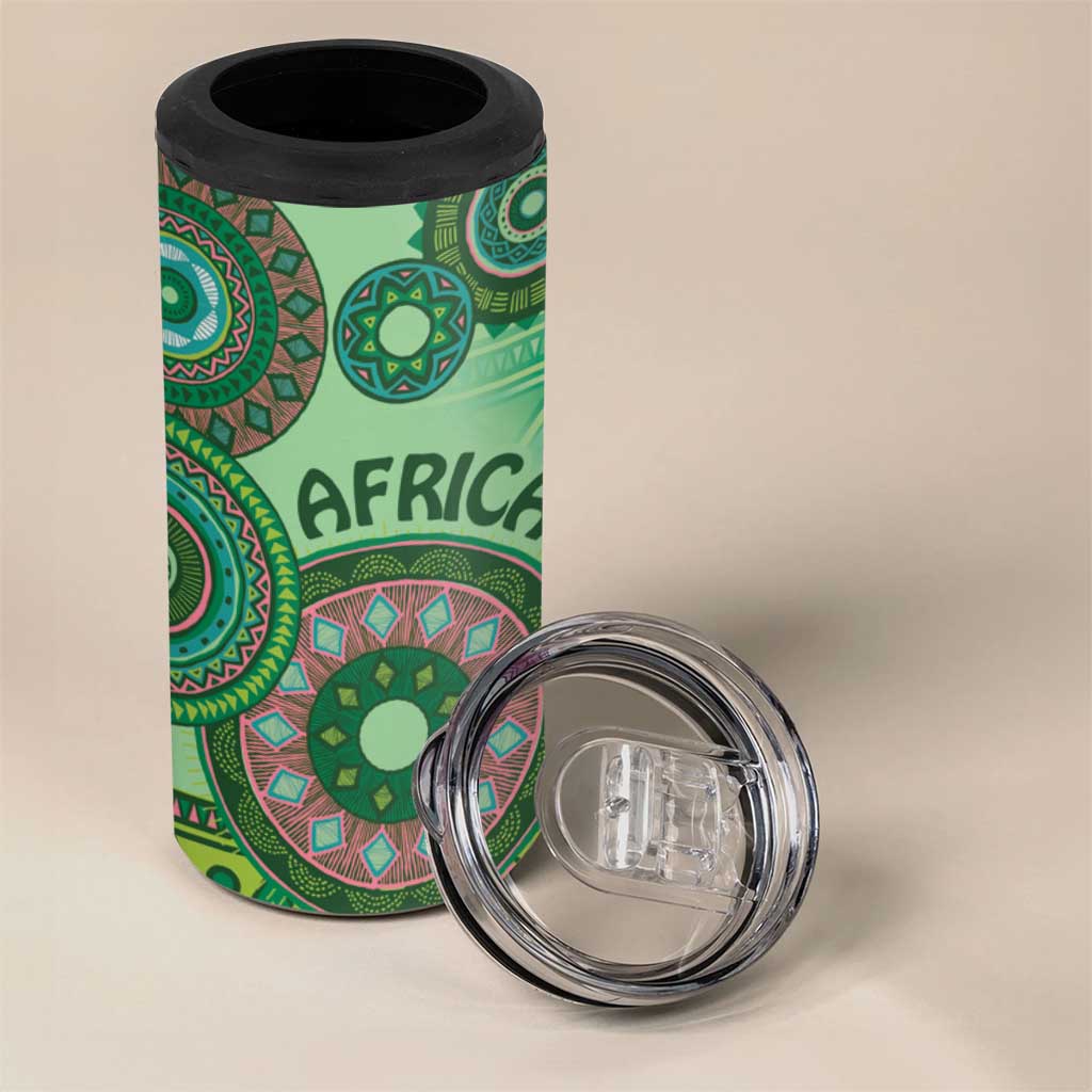 Afro Tribal Traditional Pattern 4 in 1 Can Cooler Tumbler Green Motif LT9