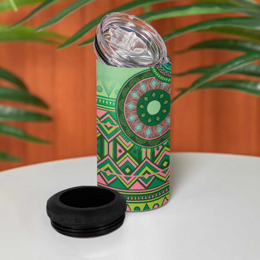 Afro Tribal Traditional Pattern 4 in 1 Can Cooler Tumbler Green Motif LT9