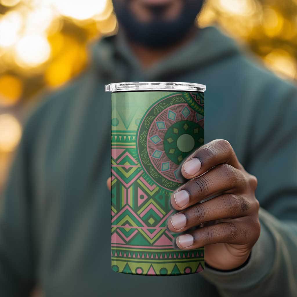 Afro Tribal Traditional Pattern 4 in 1 Can Cooler Tumbler Green Motif LT9