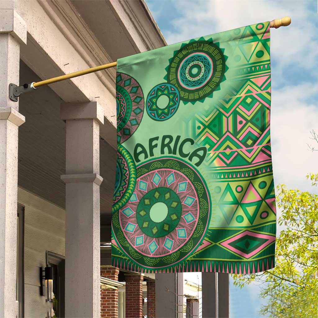 Afro Tribal Traditional Pattern Garden Flag Green Motif LT9