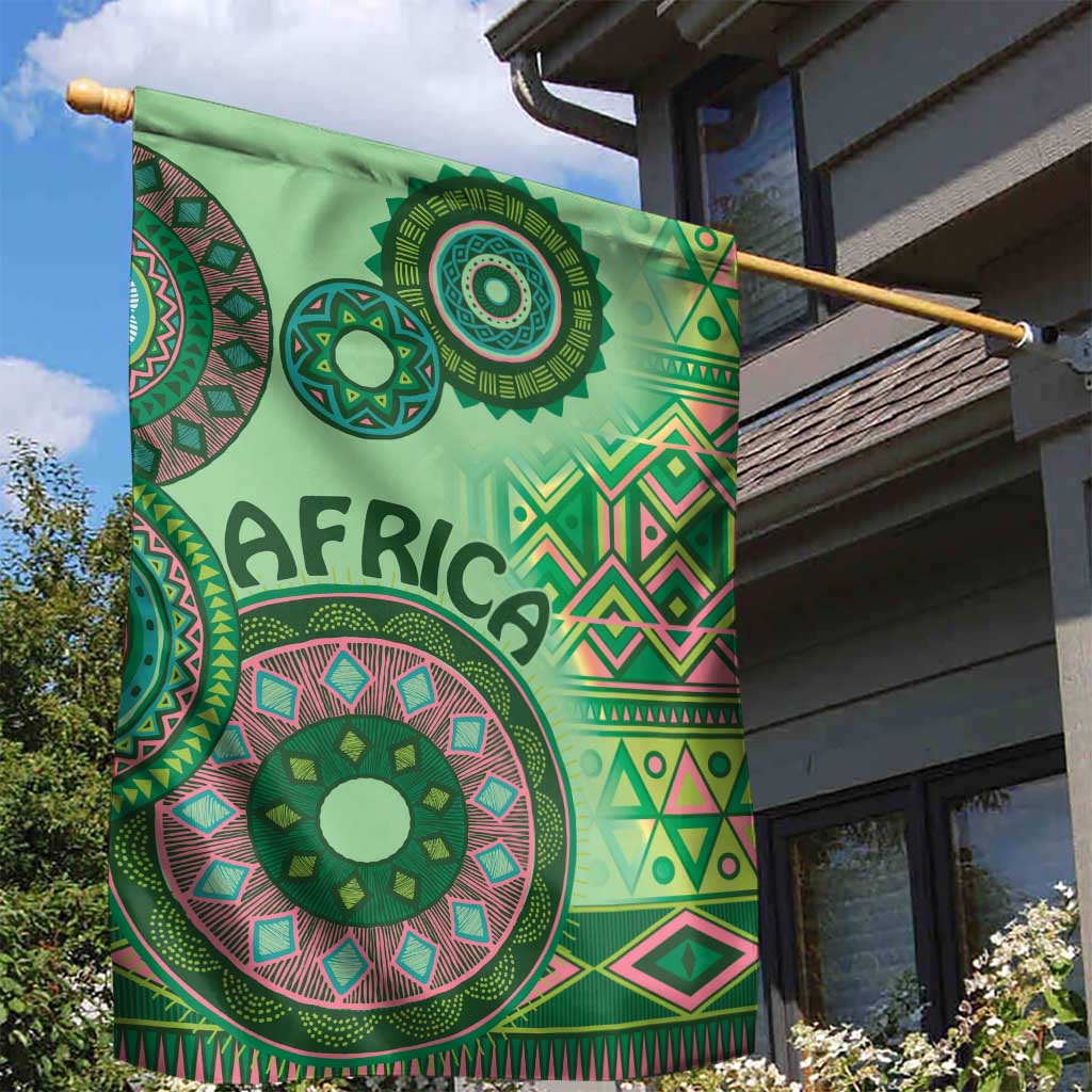 Afro Tribal Traditional Pattern Garden Flag Green Motif LT9