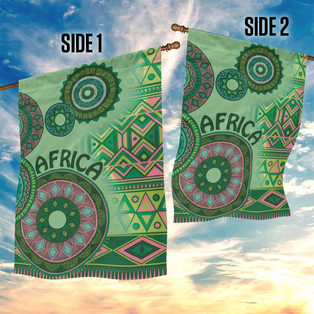 Afro Tribal Traditional Pattern Garden Flag Green Motif LT9