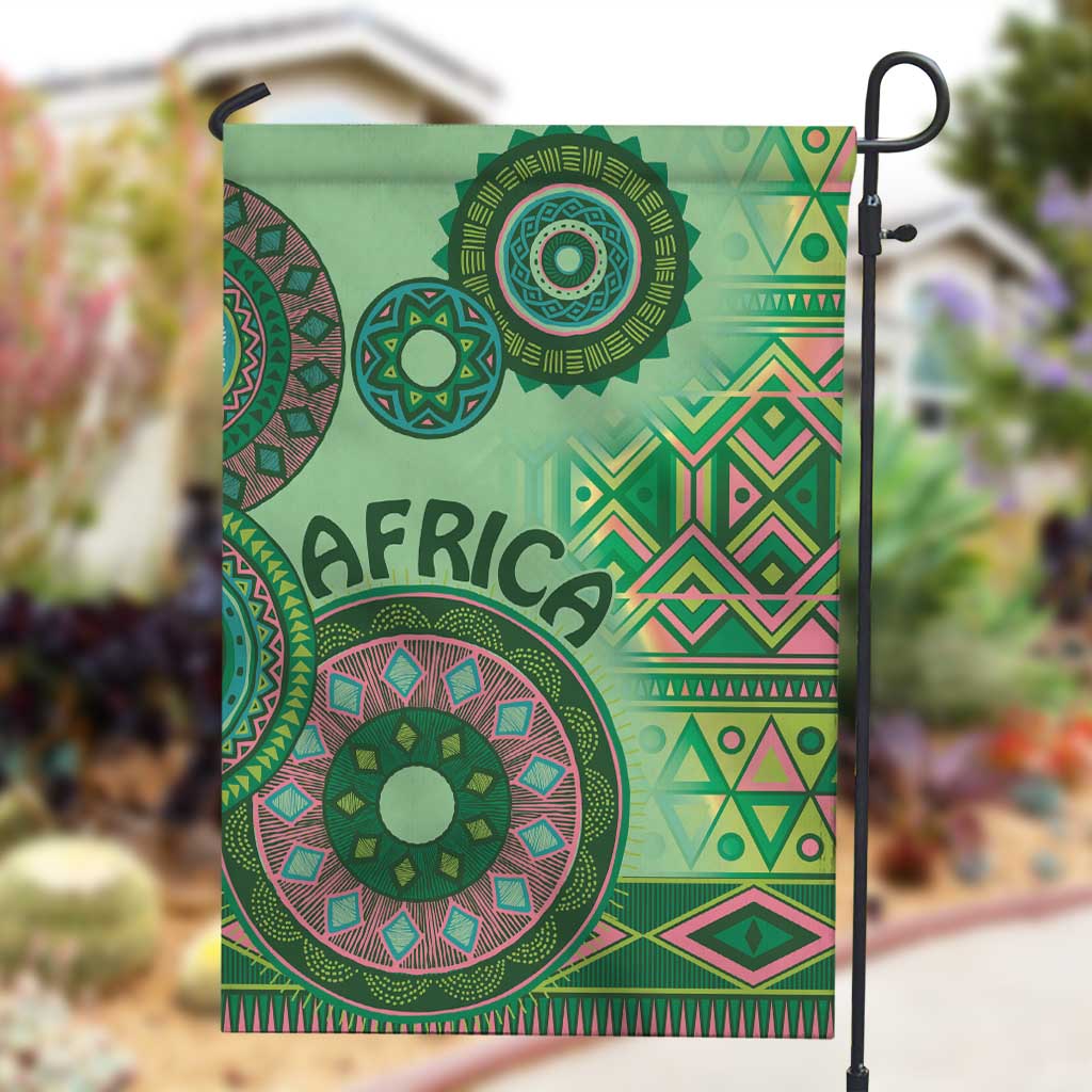 Afro Tribal Traditional Pattern Garden Flag Green Motif LT9