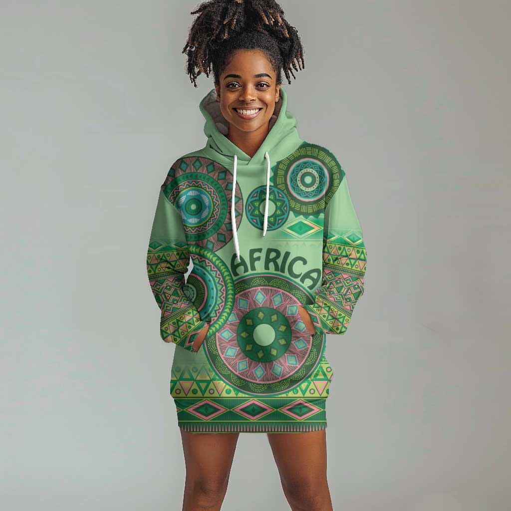 Afro Tribal Traditional Pattern Hoodie Dress Green Motif LT9