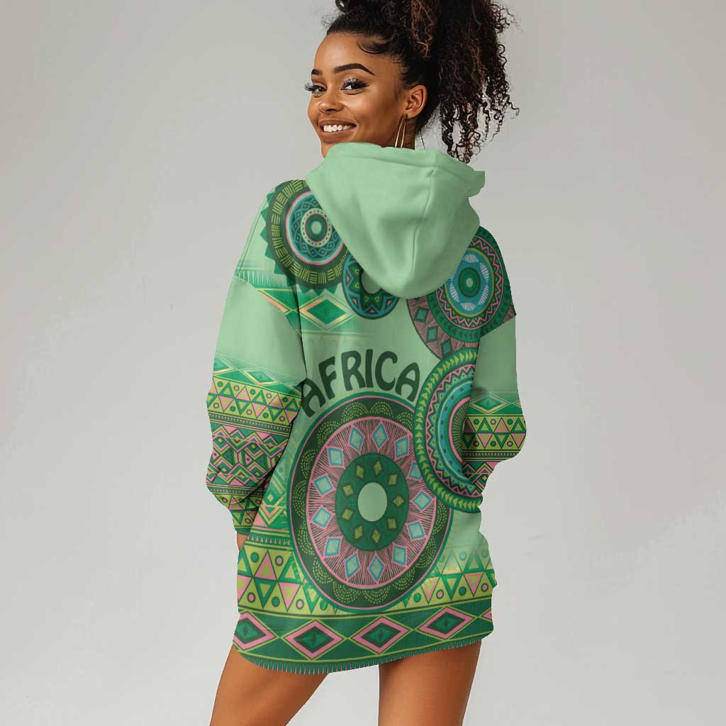 Afro Tribal Traditional Pattern Hoodie Dress Green Motif LT9