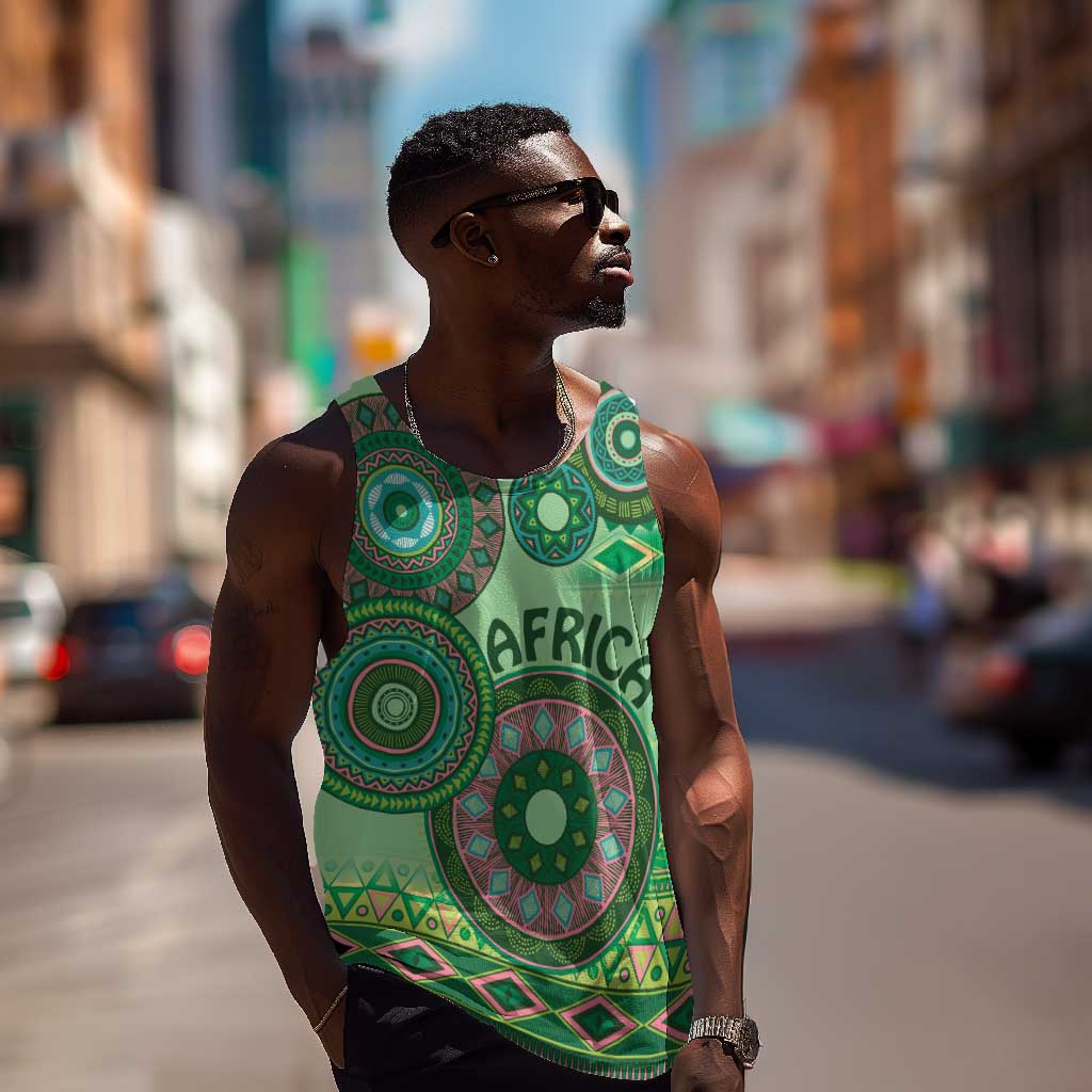Afro Tribal Traditional Pattern Men Tank Top Green Motif LT9