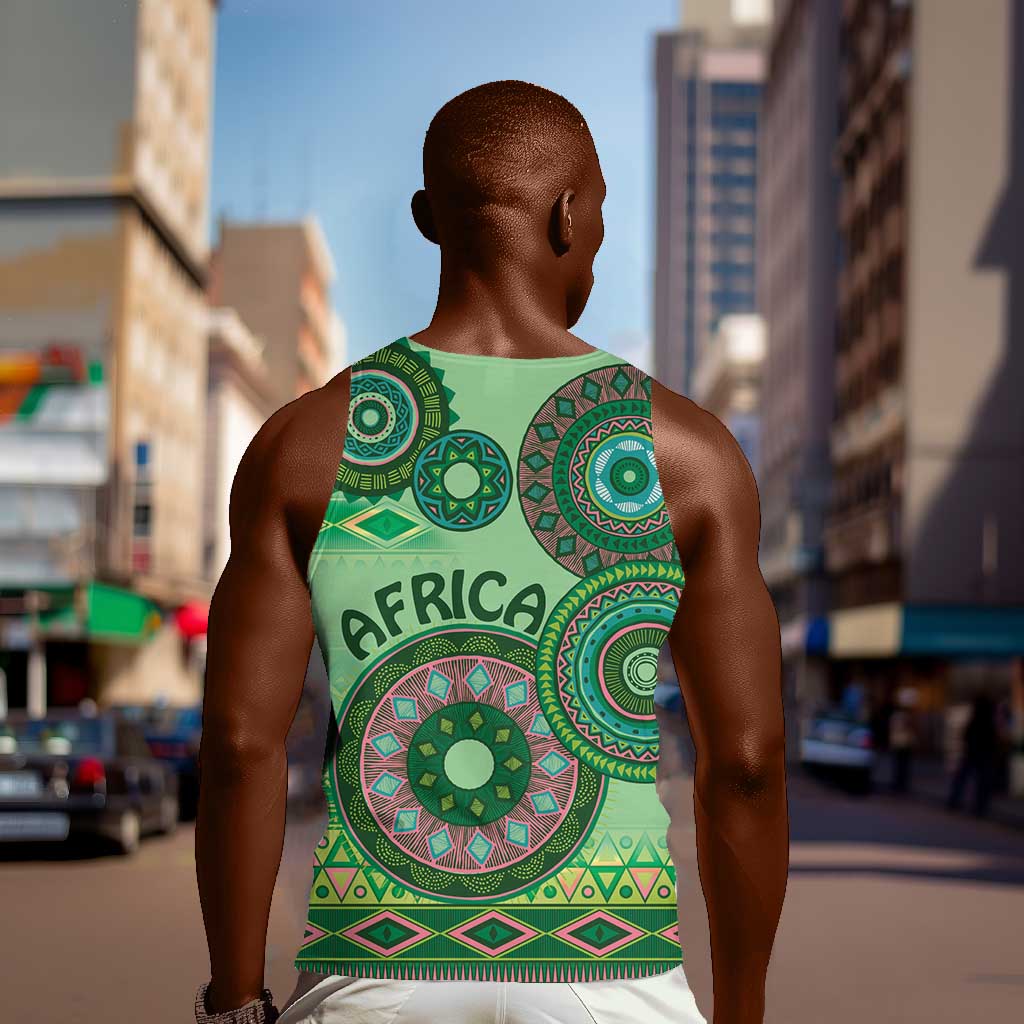 Afro Tribal Traditional Pattern Men Tank Top Green Motif LT9