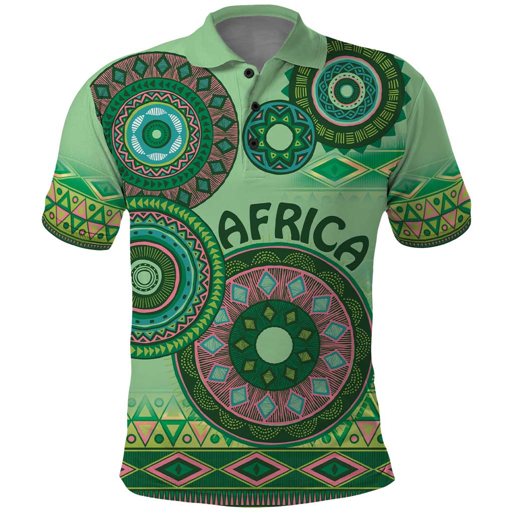 Africa Tribal Traditional Pattern Polo Shirt Green Motif LT9