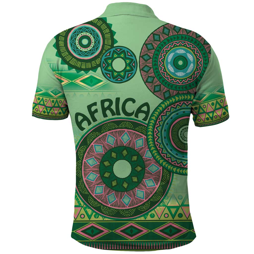 Africa Tribal Traditional Pattern Polo Shirt Green Motif LT9