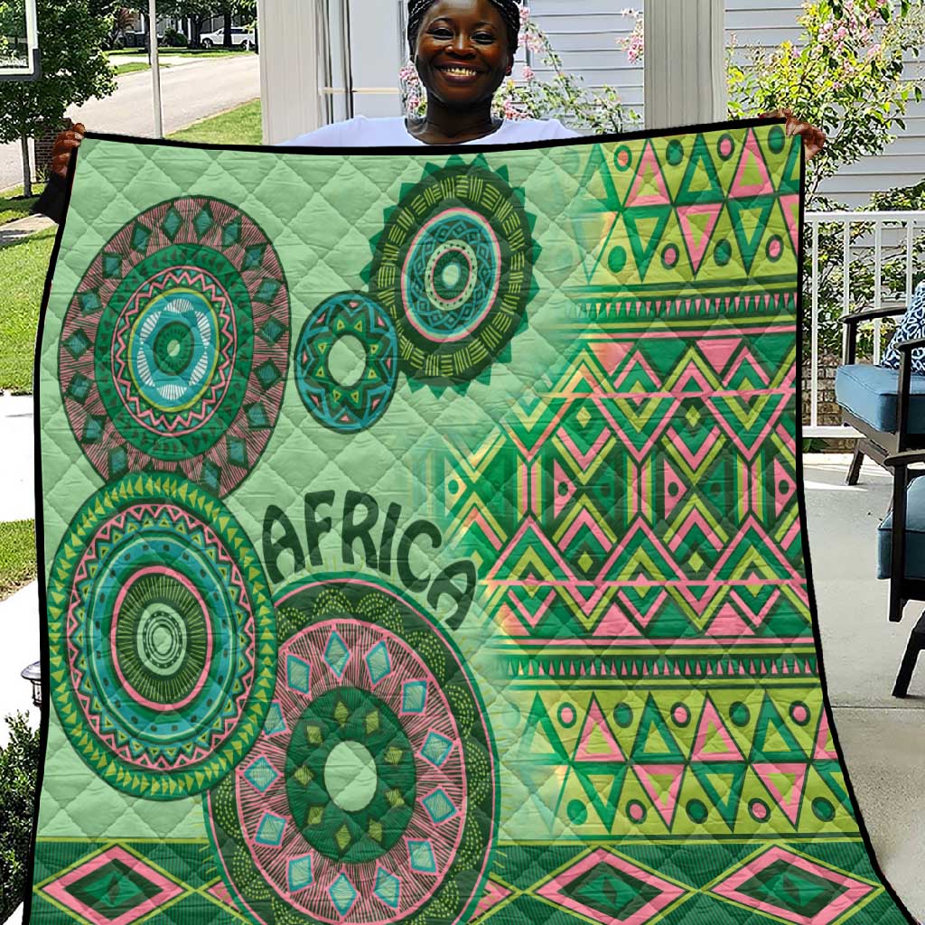 Afro Tribal Traditional Pattern Quilt Green Motif LT9