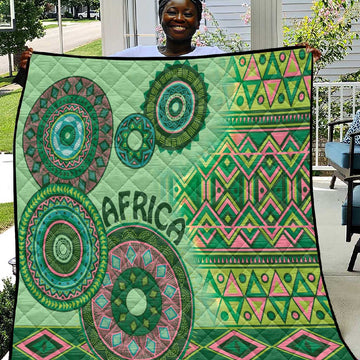 Afro Tribal Traditional Pattern Quilt Green Motif LT9