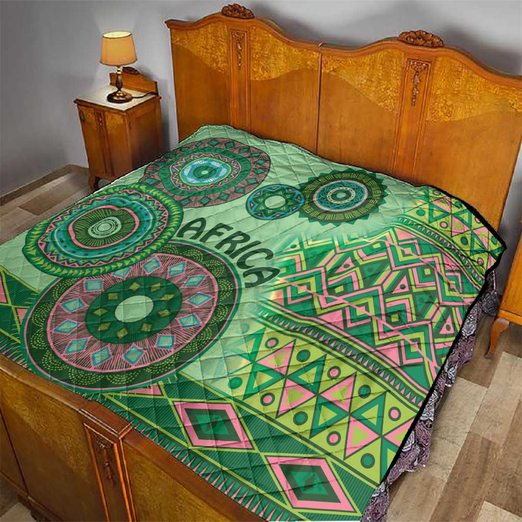 Afro Tribal Traditional Pattern Quilt Green Motif LT9